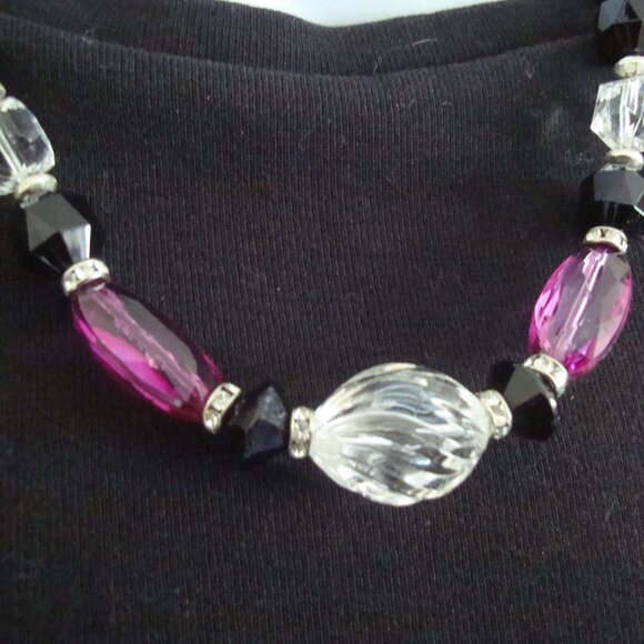 Necklace & Earrings Set Purple-Pink, Clear and Black Beads Diamante Spacers - Picture 6 of 9